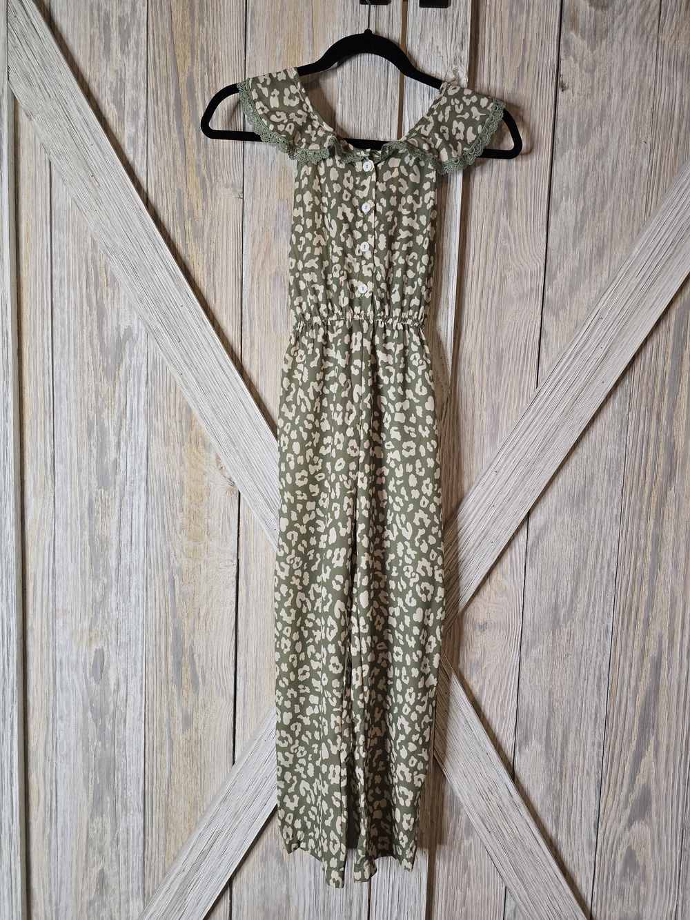 Olive Green Leopard Print Off-Shoulder Jumpsuit